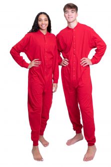 Red Cotton Union Suit - Unisex - Footless - Men & Women